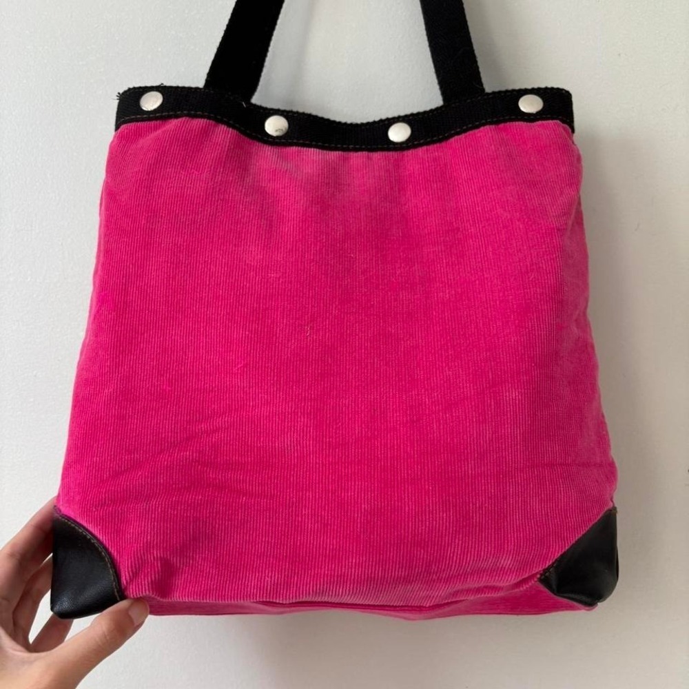 Y2K Retro Pink Navy Blue Faux Leather Tommy Hilfiger Corduroy‎ Tote bag - Medium - Picture 4 of 7